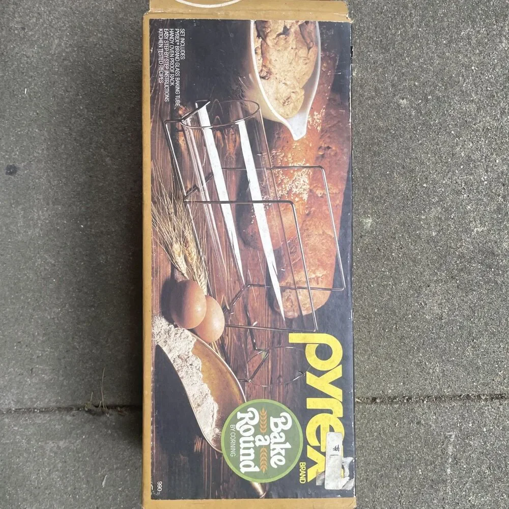 Vintage Pyrex Bake-A-Round Glass Bread Baking Tube & Rack Corning 14